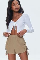 Women's Ruched Drawstring Tassel Shorts in Fungi Small