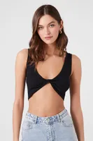 Women's Seamless Twist-Front Crop Top in Black, M/L