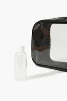 Transparent Makeup Bag & Travel Bottle Set in Black