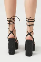 Women's Rhinestone Lace-Up Platform Heels Black,