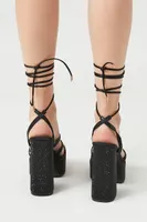 Women's Rhinestone Lace-Up Platform Heels in Black, 6