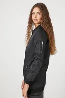 Women's Longline Bomber Jacket in Black Small