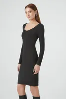 Women's Ribbed Knit Scoop Mini Dress Black