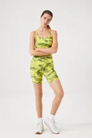 Women's Camo Racerback Sports Bra in Acid Green/Green, XS