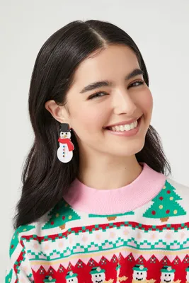 Women's Marble Snowman Drop Earrings in Black/White