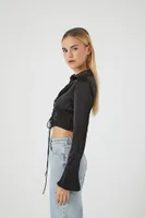 Women's Satin Lace-Up Crop Top