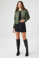 Women's Satin Bomber Jacket in Olive, XL