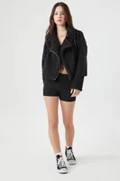 Women's Faux Shearling Moto Jacket in Black, XL