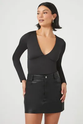 Women's Long-Sleeve V-Neck Top in Black Large