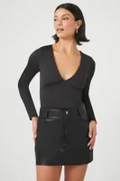 Women's Long-Sleeve V-Neck Top in Black, XL