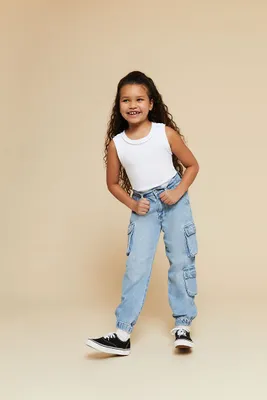 Girls Denim Cargo Joggers (Kids) in Light Denim, 13/14