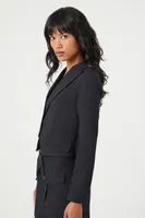 Women's Plunging Split-Hem Cropped Blazer Black