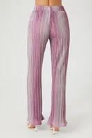 Women's Metallic Knit Wide-Leg Pants in Pink Small