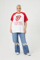 Women's The Rolling Stones Raglan T-Shirt in White/Red, 3X