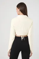 Women's Satin Wraparound Cropped Blazer in Vanilla Small