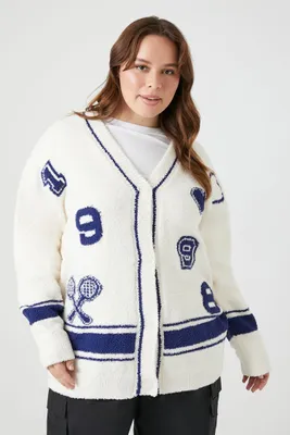 Women's Collegiate Cardigan Sweater in Cream, 0X