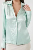 Women's Satin Trumpet-Sleeve Shirt Pale