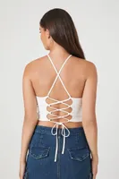 Women's Lace-Up Cropped Cami in White Medium