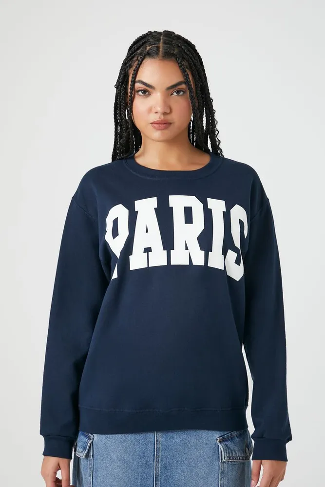 Women's Fleece Paris Graphic Pullover Navy