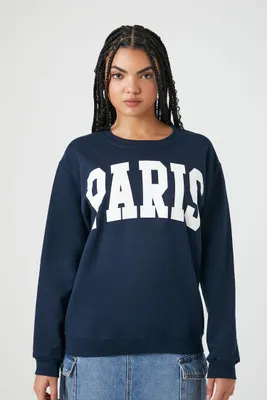 Women's Fleece Paris Graphic Pullover in Navy Medium