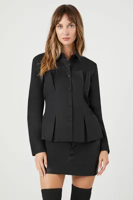Women's Pleated Poplin Shirt in Black Small