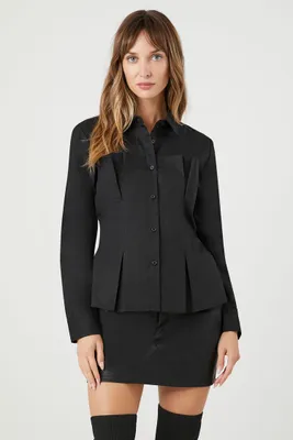 Women's Pleated Poplin Shirt in Black, XS