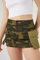 Women's Camo Cargo Pocket Mini Skirt in Olive/Brown Medium