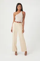 Women's Pleated Straight-Leg Trouser Pants in Sand Small