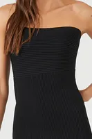 Women's Compact Ribbed Knit Midi Tube Dress Black