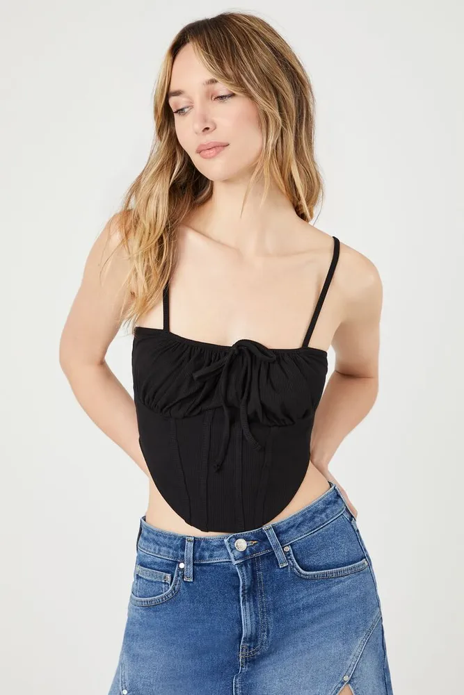 Forever 21 Women's Ruffle-Trim Corset Crop Top in Black Small