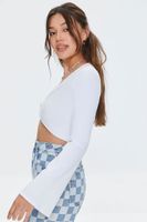 Women's Floral-Button Crop Top in White Large