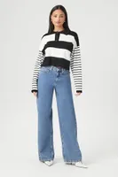 Women's Sweater-Knit Striped Shirt in Black/Vanilla Medium