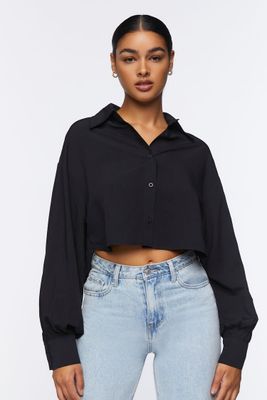Women's Cropped Poplin Shirt Black