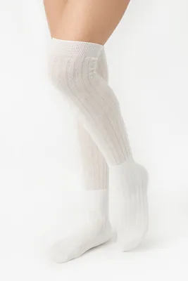Ribbed Knee-High Socks in White