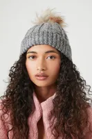 Cable Knit Pom Pom Beanie in Grey