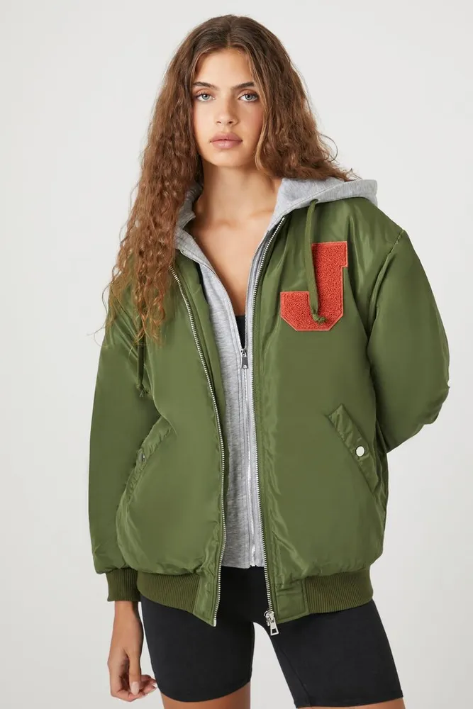 Women's Letterman Zip-Up Bomber Jacket in Cypress Medium