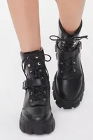 Women's Buckle Faux Leather Booties Black,