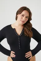 Women's Seamless Henley Bodysuit in Black, 0X