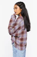 Women's High-Low Plaid Shirt in Purple Medium