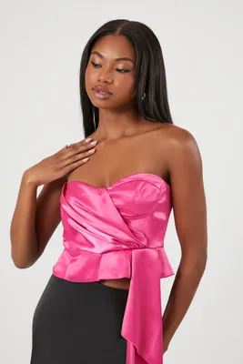 Women's Sweetheart Satin Tube Top in Fuchsia Small