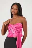 Women's Sweetheart Satin Tube Top in Fuchsia Small