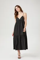 Women's Tiered Poplin Cami Midi Dress in Black, XS