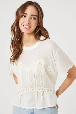 Women's Lace-Trim Bustier T-Shirt in Vanilla Small