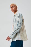 Men Reworked Striped Button-Front Shirt in Taupe Medium