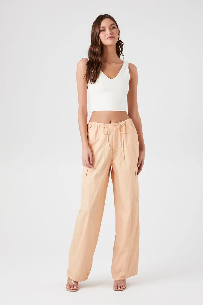 Women's Poplin Cargo Joggers in Peach Medium