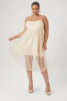 Women's Glitter Mesh Cami Dress in Champagne, 1X