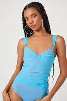 Women's Mesh Sweetheart Bodysuit in Blue/Pink, XL