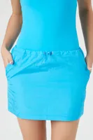 Women's Nylon Toggle Drawstring Mini Skirt in Ibiza Blue Large