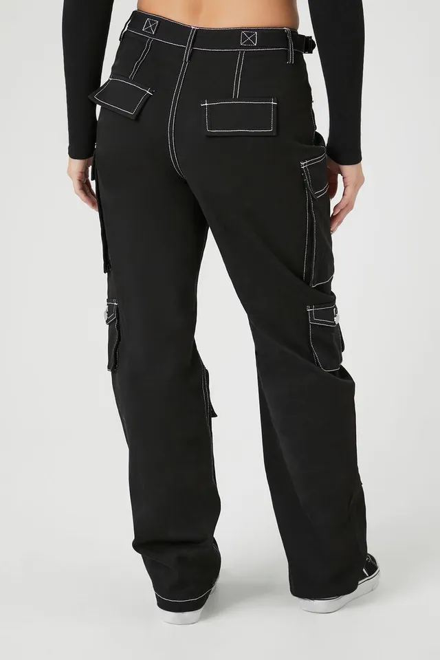 TOPSTITCHED CARGO PANTS - Black