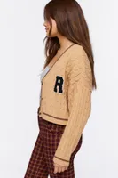 Women's Cropped Varsity Cardigan Sweater in Tan/Brown Medium